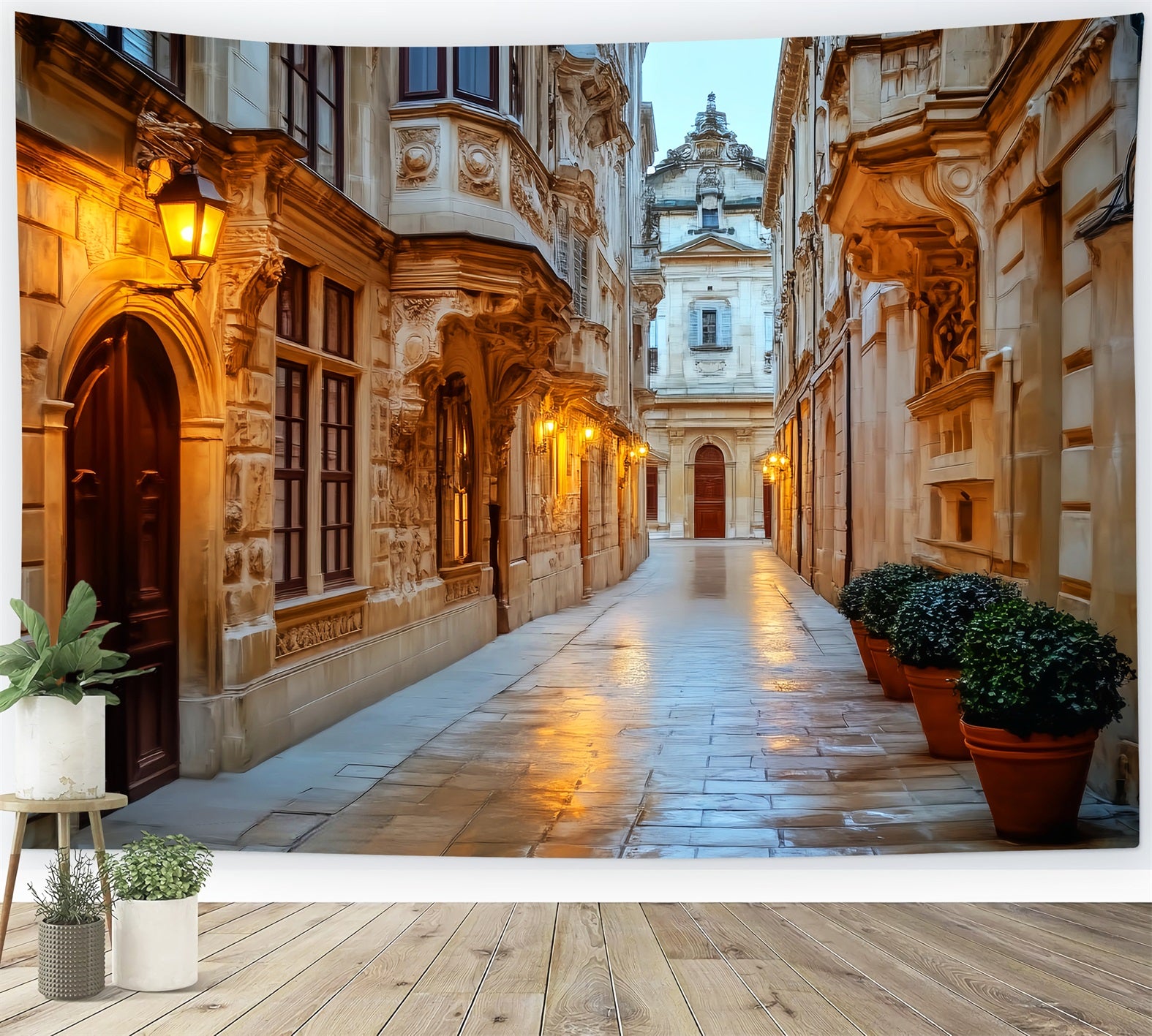 French Town Backdrop Golden Alley Evening Glow European Backdrop LXX59-76