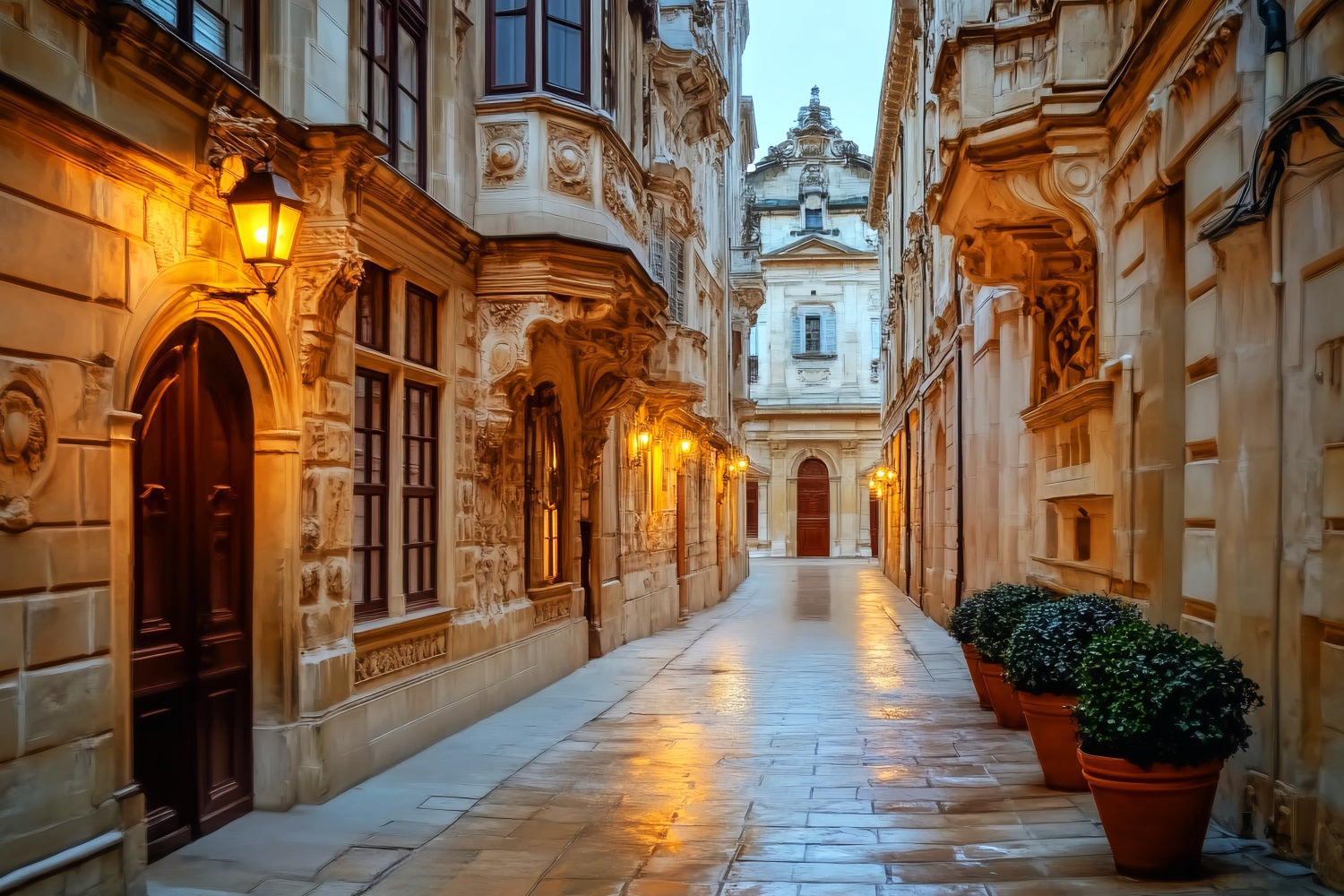 French Town Backdrop Golden Alley Evening Glow European Backdrop LXX59-76