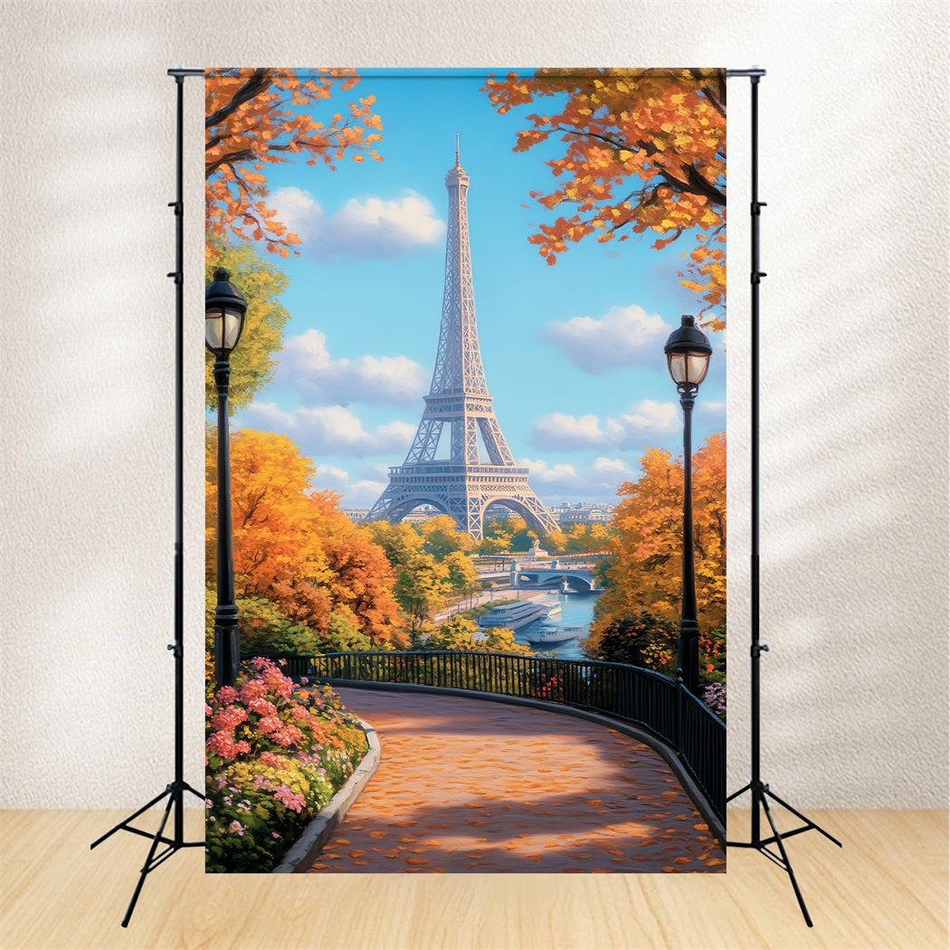 Paris Backdrops Golden Autumn Path Eiffel Paris Backdrop Ideas LXX59-78