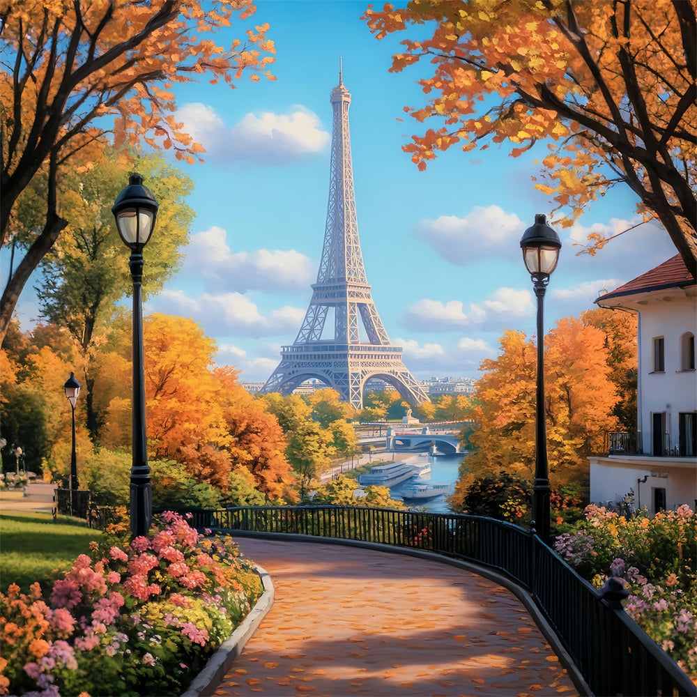 Paris Backdrops Golden Autumn Path Eiffel Paris Backdrop Ideas LXX59-78