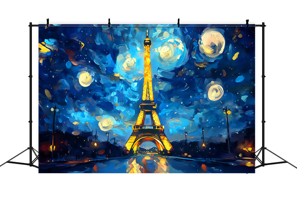 Paris Backdrops Starry Night Painted Eiffel Paris Backdrop for Pictures LXX59-79