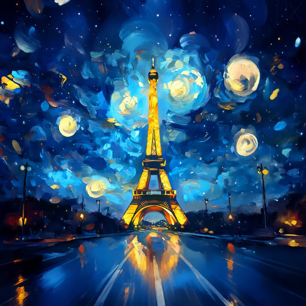 Paris Backdrops Starry Night Painted Eiffel Paris Backdrop for Pictures LXX59-79