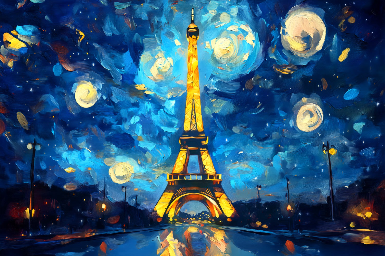 Paris Backdrops Starry Night Painted Eiffel Paris Backdrop for Pictures LXX59-79