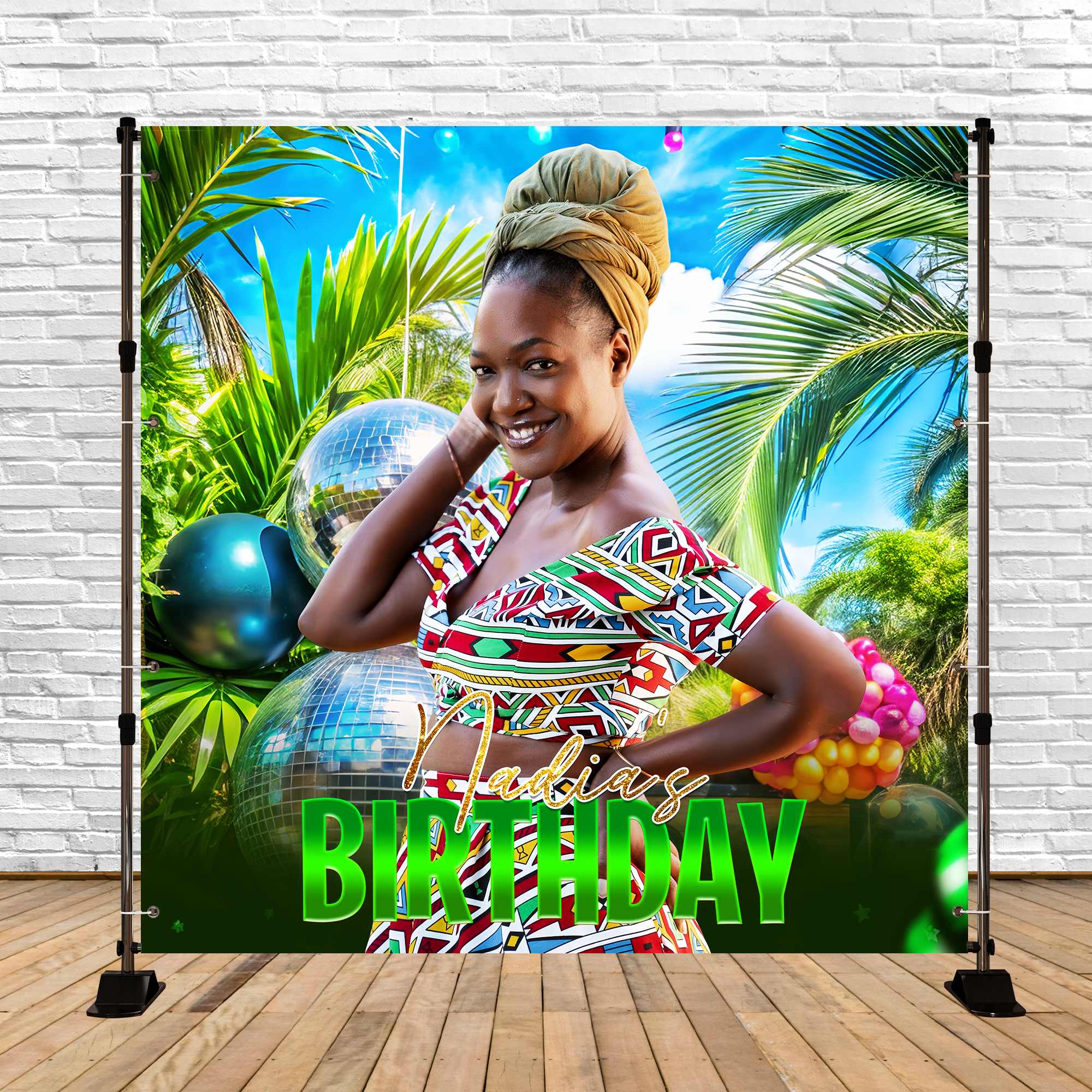 Birthday Party Backdrop Palm Paradise Party Customized Backdrop LXX6-101