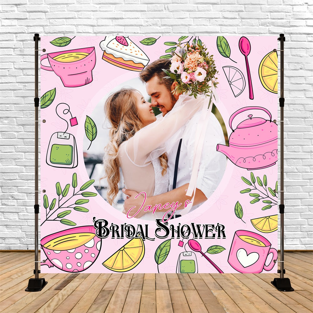 Wedding Backdrop Ideas Cute Cups Cartoon Personalized Backdrop LXX6-111