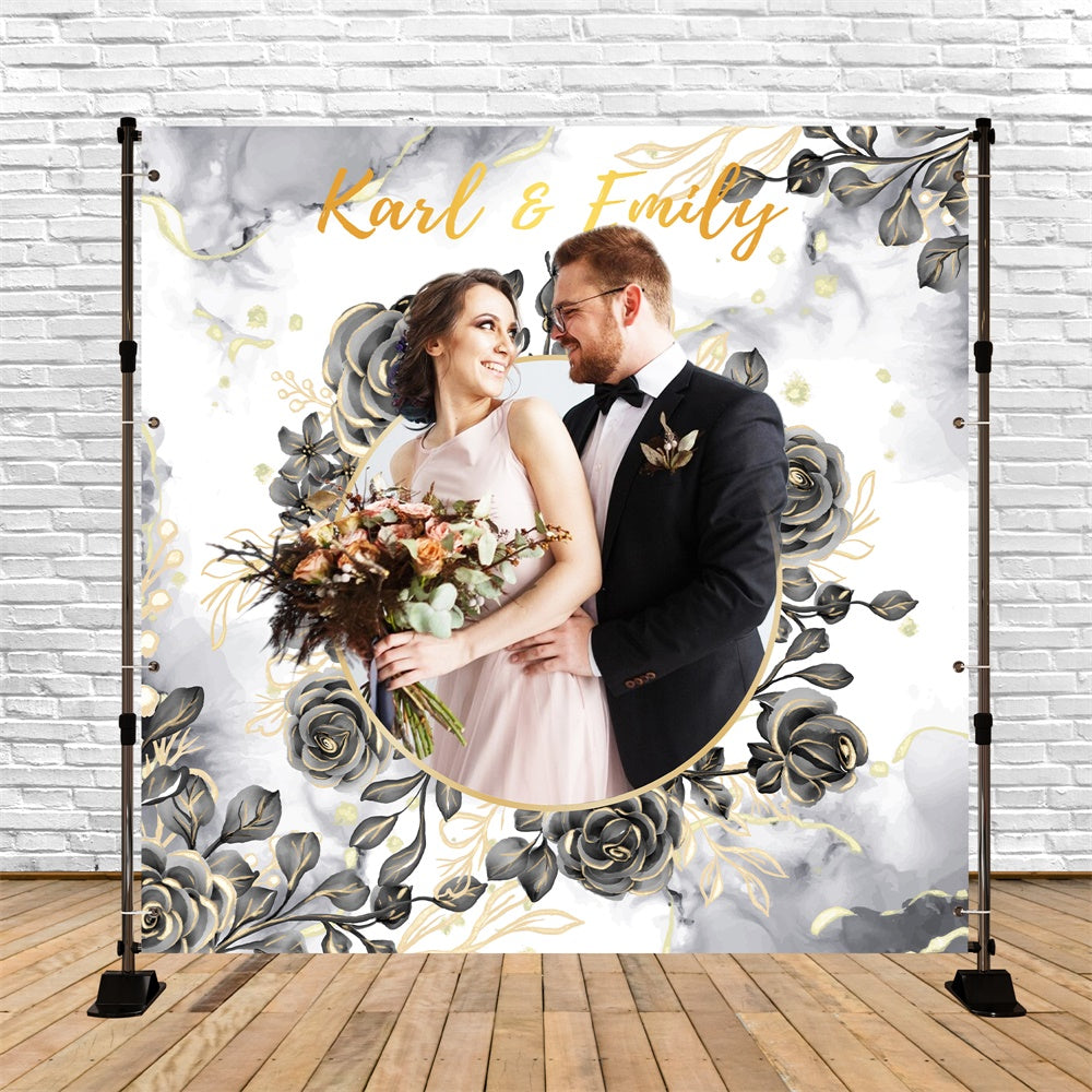 Personalized Backdrop For Wedding Black Rose Elegance Backdrop LXX6-117
