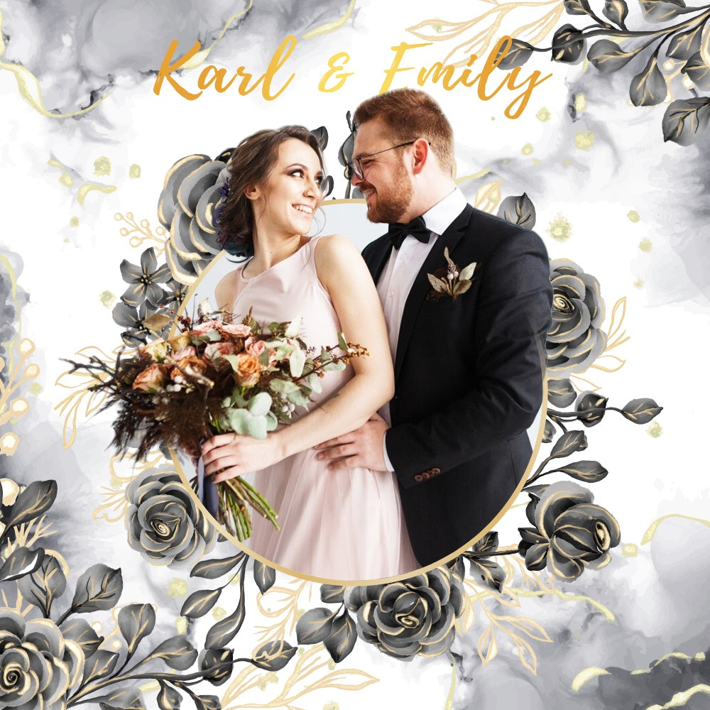 Personalized Backdrop For Wedding Black Rose Elegance Backdrop LXX6-117