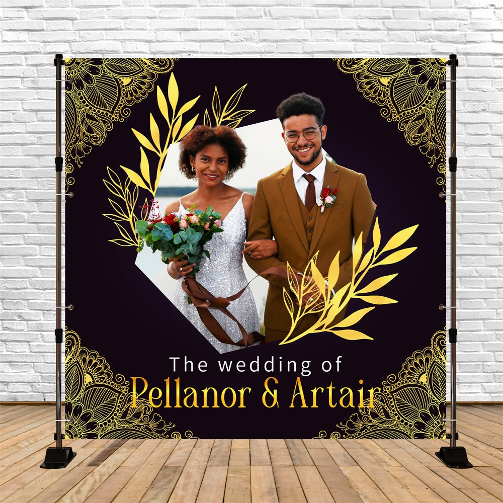 Wedding Backdrop Design Golden Lace Promise Customized Backdrop LXX6-118