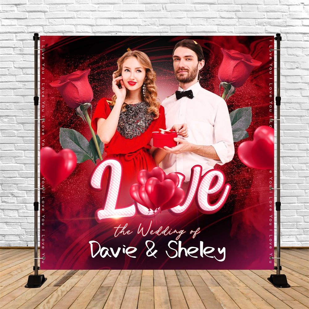 Personalized Backdrop For Wedding Romantic Heart Rose Backdrop LXX6-126
