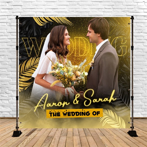 Rustic Wedding Backdrop Golden Glow Bliss Personalized Backdrop LXX6-130