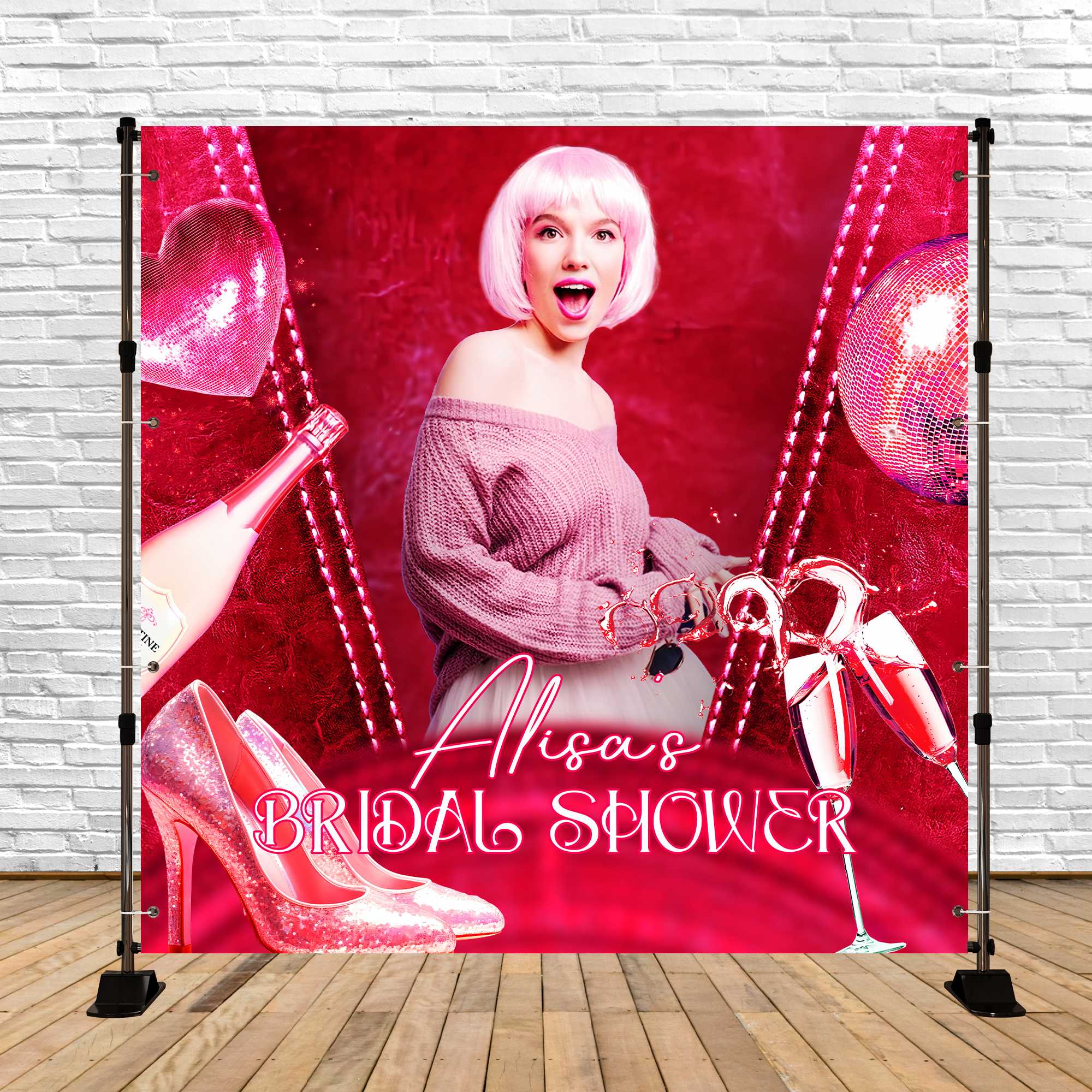 Bridal Shower Backdrop Glam Heels Champagne Customized Backdrop LXX6-134