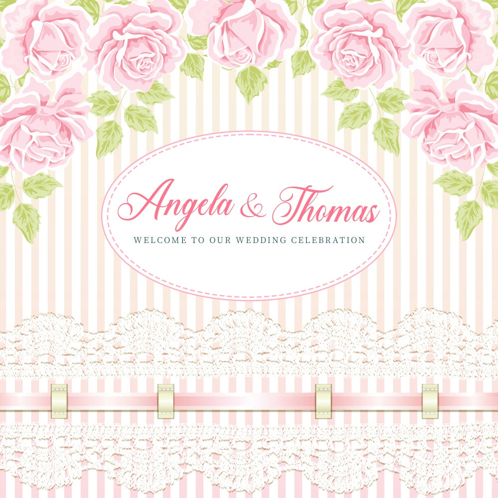 Personalized Backdrop For Wedding Lace Stripes Rose Backdrop LXX6-136