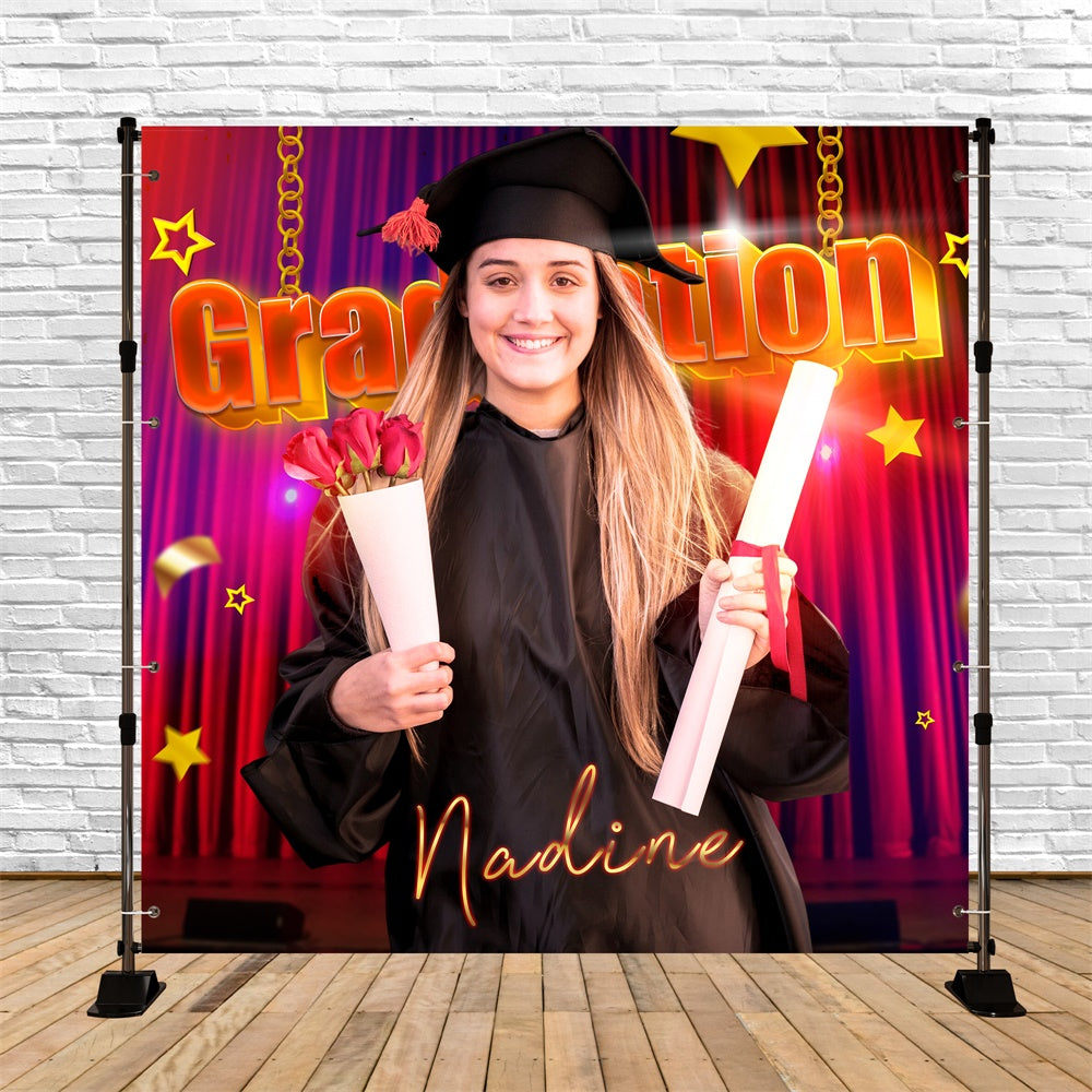 Customized Graduation Backdrop Red Velvet Stage Party Graduation Backdrop LXX6-151