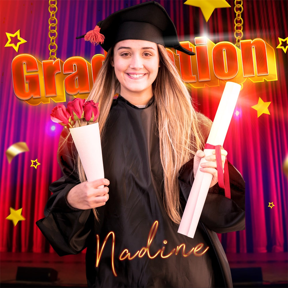 Customized Graduation Backdrop Red Velvet Stage Party Graduation Backdrop LXX6-151