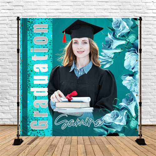 2025 Graduation Backdrop Blue Petal Personalized Party Graduation Backdrop LXX6-153