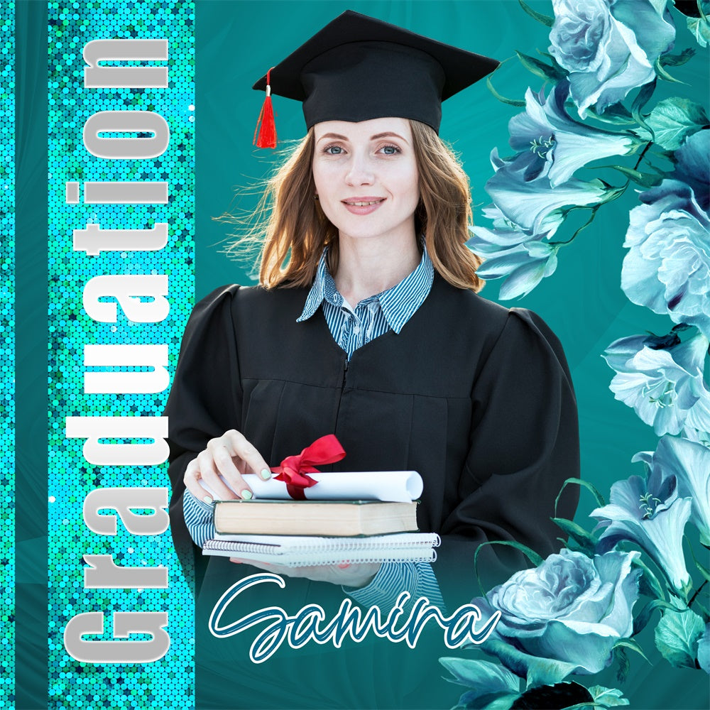 2025 Graduation Backdrop Blue Petal Personalized Party Graduation Backdrop LXX6-153