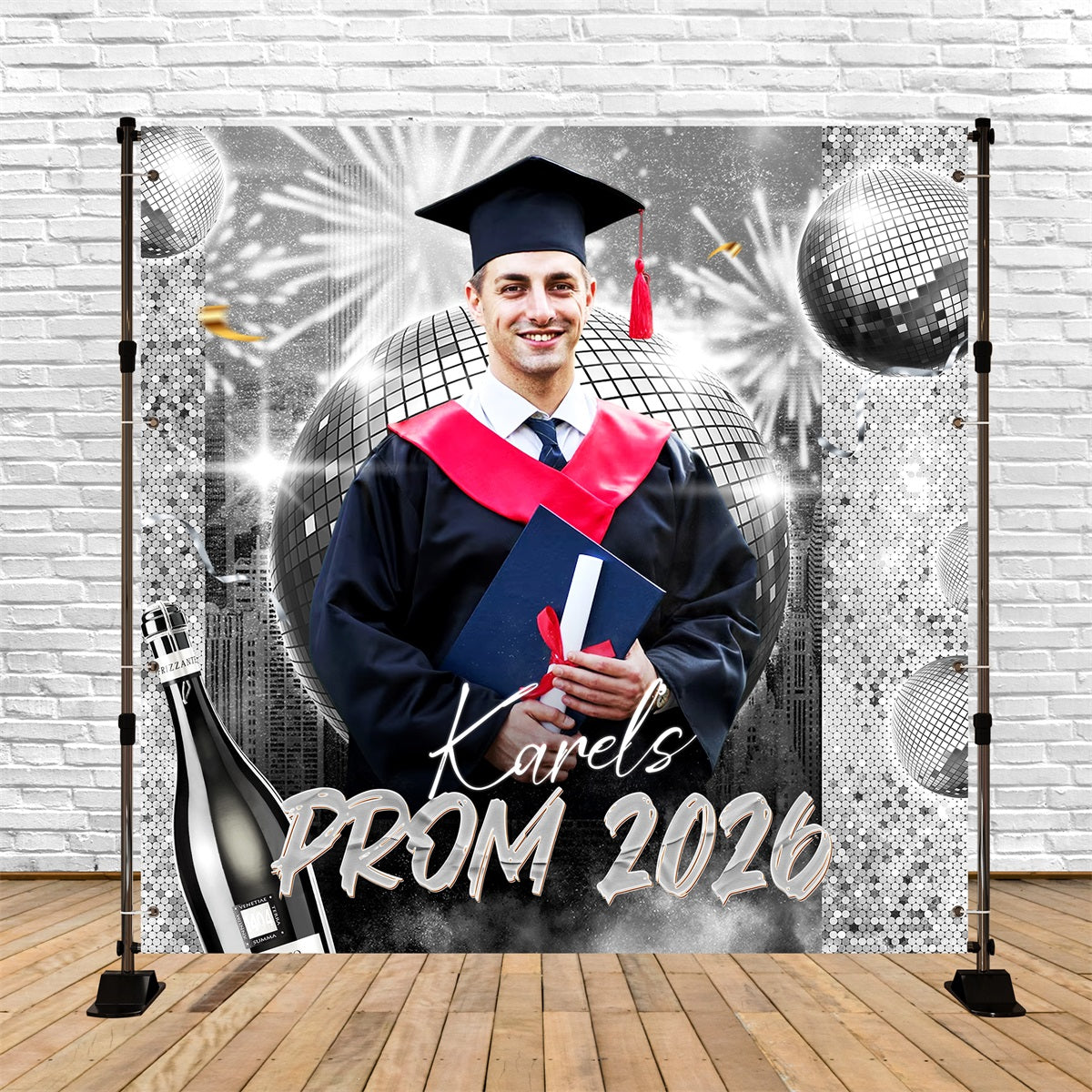 Prom Backdrops Silver Spotlight Disco Custom Party Graduation Backdrop
