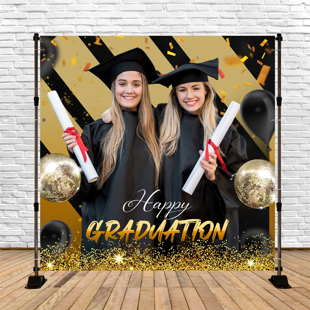2025 Graduation Backdrop Golden Stripe Custom Party Graduation Backdrop LXX6-157