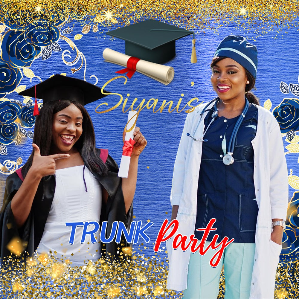 Custom Graduation Backdrops Blue Rose Sparkle Party Graduation Backdrop LXX6-158