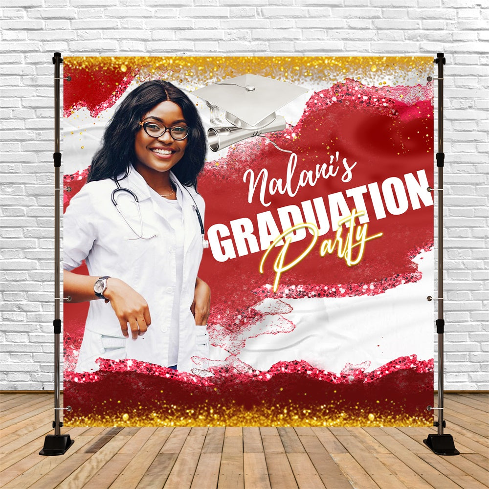 2025 Graduation Backdrop Crimson Glow Personalized Party Graduation Backdrop LXX6-159