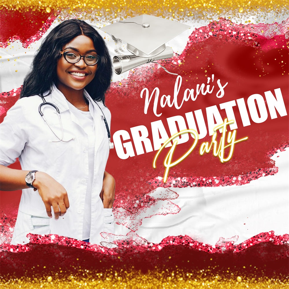 2025 Graduation Backdrop Crimson Glow Personalized Party Graduation Backdrop LXX6-159