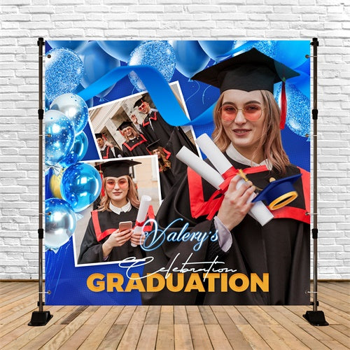 Graduation Backdrops Blue Balloon Bash Customized Party Graduation Backdrop LXX6-164
