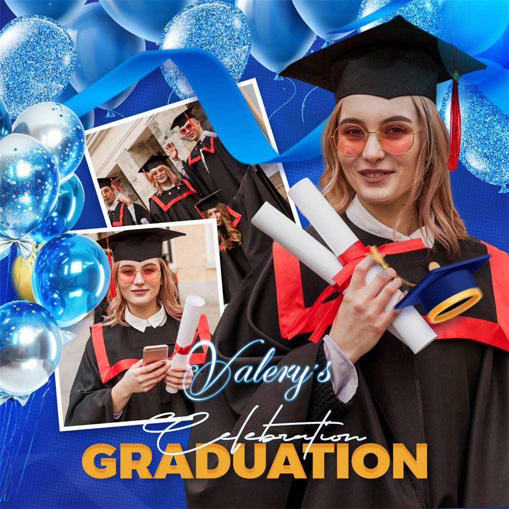 Graduation Backdrops Blue Balloon Bash Customized Party Graduation Backdrop LXX6-164