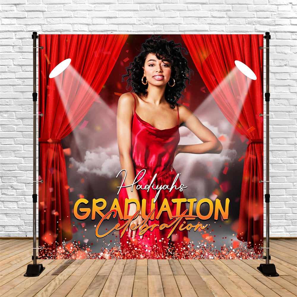 Graduated Backdrop Red Curtain Spotlight Custom Party Graduation Backdrop LXX6-165