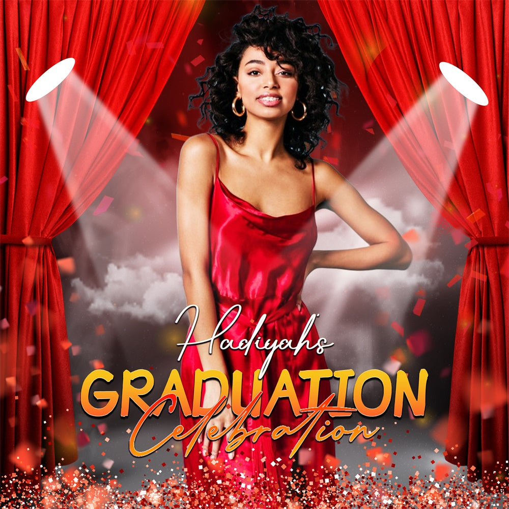 Graduated Backdrop Red Curtain Spotlight Custom Party Graduation Backdrop LXX6-165