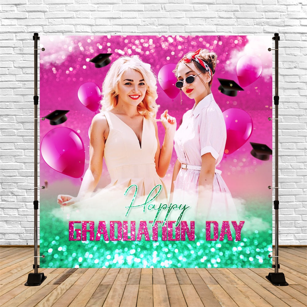 Graduated Backdrop Pink Teal Confetti Customized Party Graduation Backdrop LXX6-168