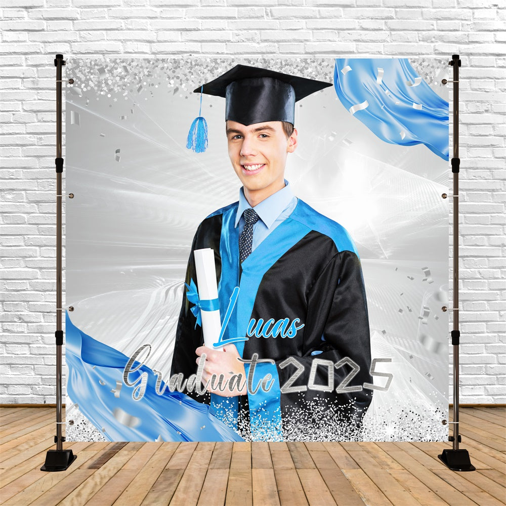 Customized Graduation Backdrop Silver Stream Party Graduation Backdrop LXX6-169