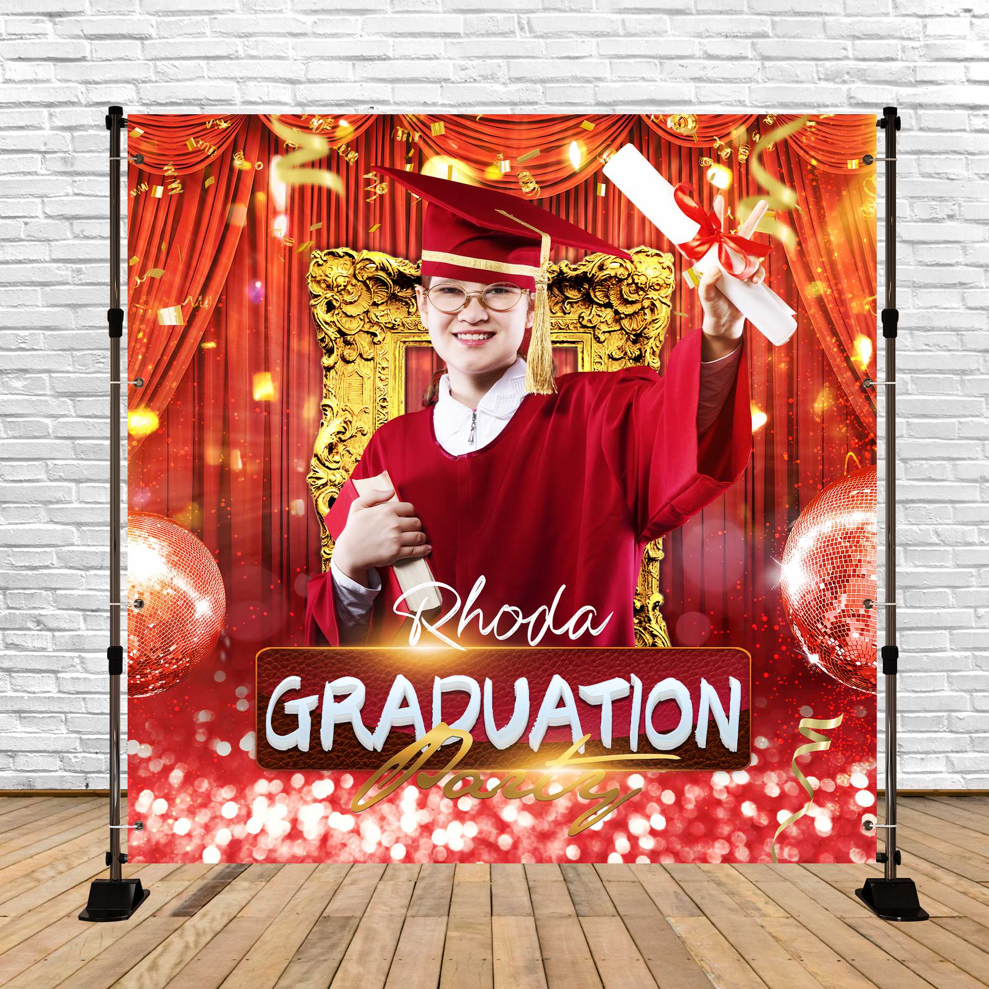 Personalized Graduation Backdrop Scarlet Throne Party Graduation Backdrop LXX6-170