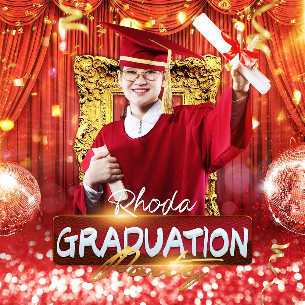 Personalized Graduation Backdrop Scarlet Throne Party Graduation Backdrop LXX6-170