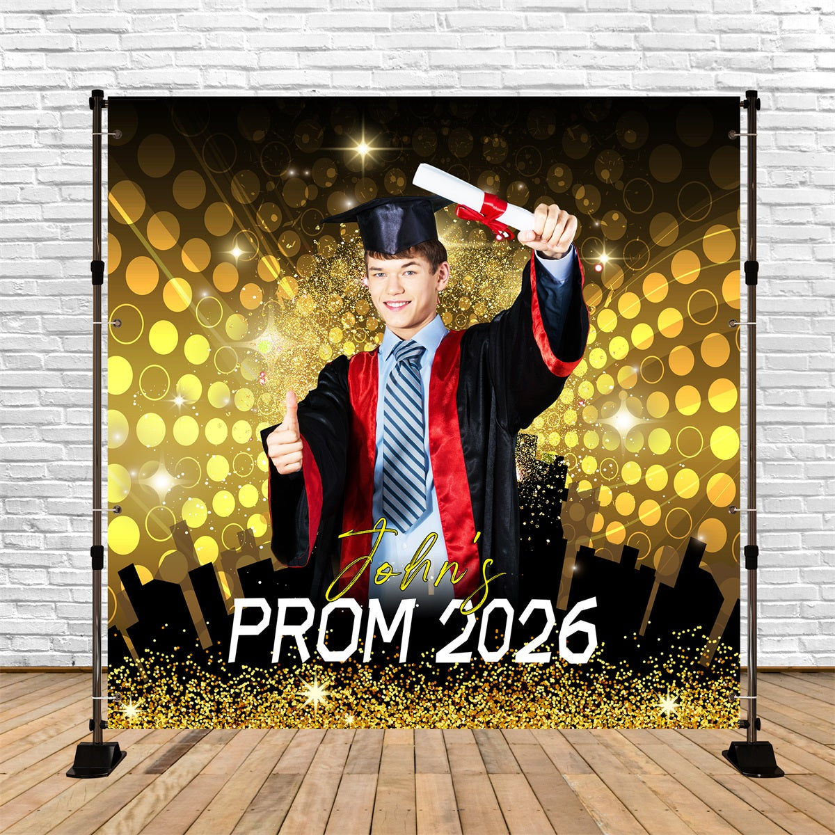 Prom Backdrops Golden Burst City Personalized Party Graduation Backdro