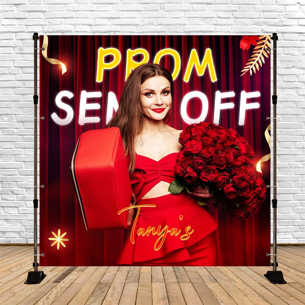 Prom Photo Backdrop Red Curtain Rose Customized Party Graduation Backdrop LXX6-175