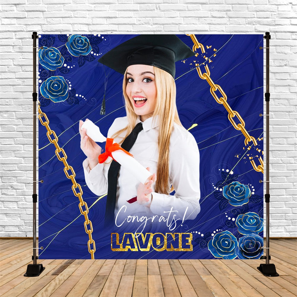 Blue Graduation Backdrop Chain Rose Customized Party Graduation Backdrop LXX6-177