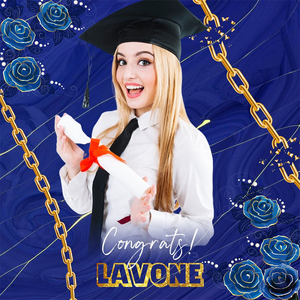 Blue Graduation Backdrop Chain Rose Customized Party Graduation Backdrop LXX6-177
