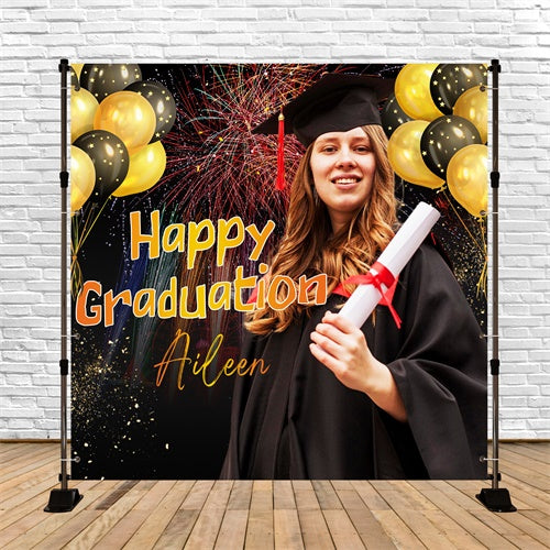 Customized Graduation Backdrop Balloon Firework Party Graduation Backd