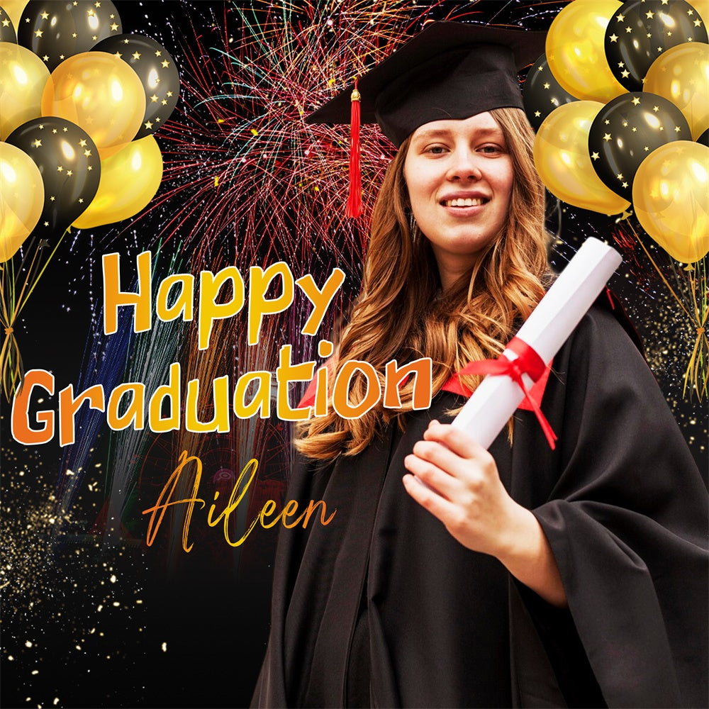 Customized Graduation Backdrop Balloon Firework Party Graduation Backdrop LXX6-178