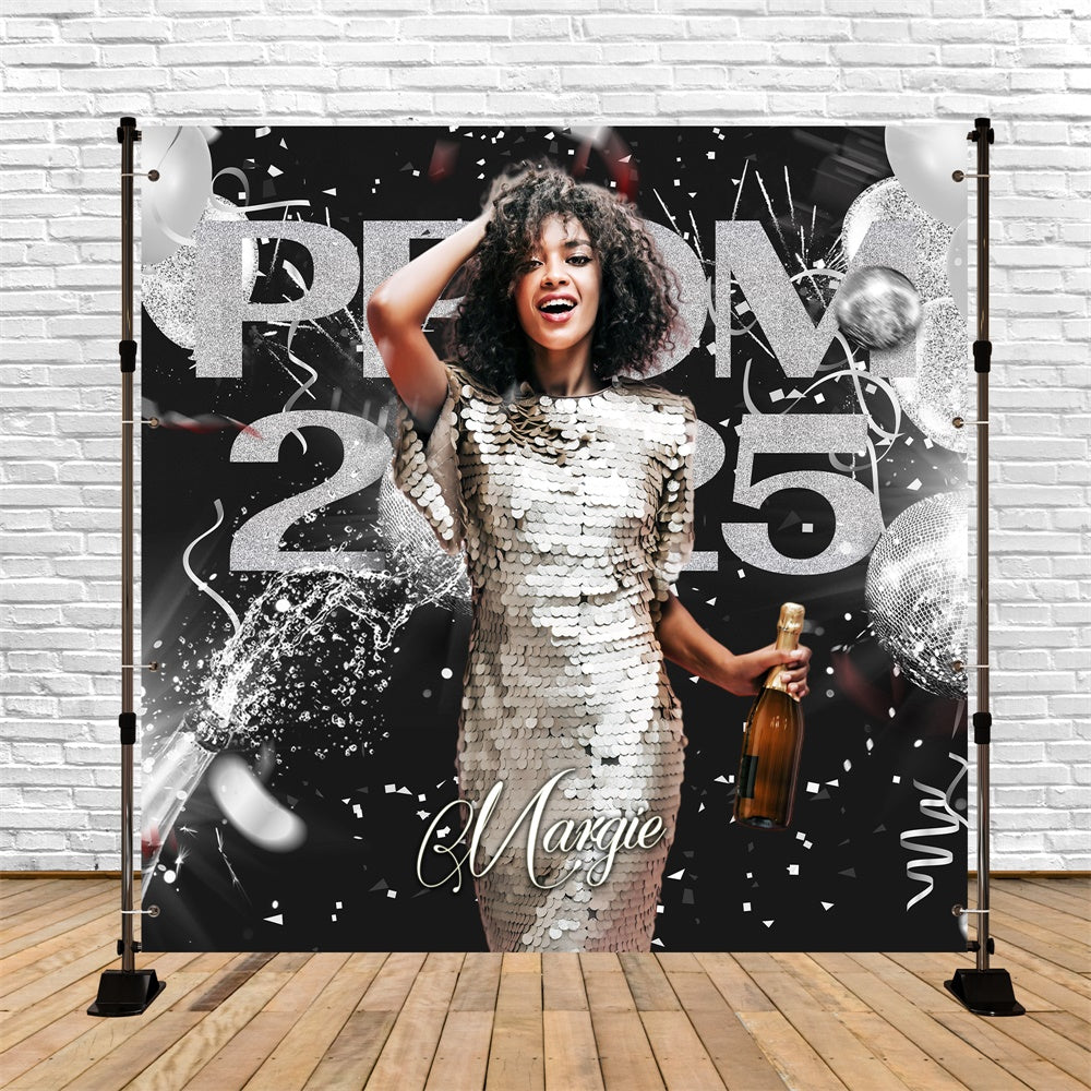 Prom Backdrops Silver Confetti Personalized Party Graduation Backdrop LXX6-179