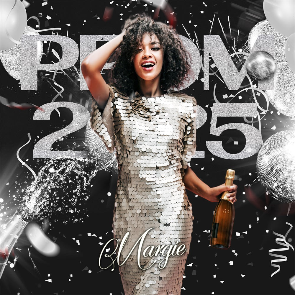 Prom Backdrops Silver Confetti Personalized Party Graduation Backdrop LXX6-179