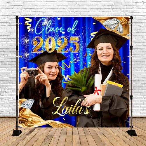 2025 Graduation Backdrop Blue Curtain Customized Party Graduation Backdrop LXX6-204