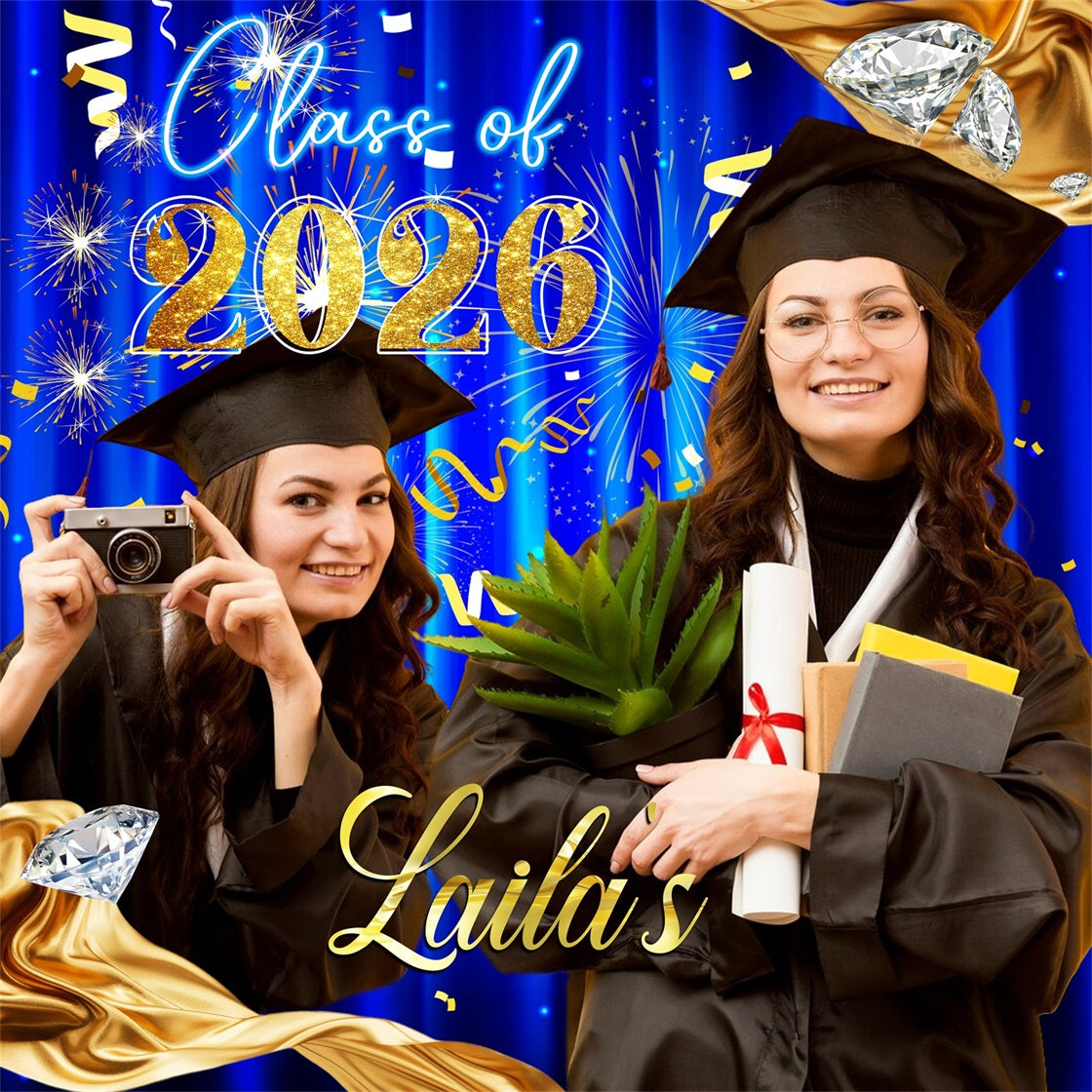 2026 Graduation Backdrop Blue Curtain Customized Party Graduation Backdrop LXX6-204