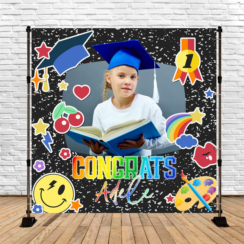 Preschool Graduation Backdrop Funky Icons Customized Party Graduation Backdrop LXX6-206