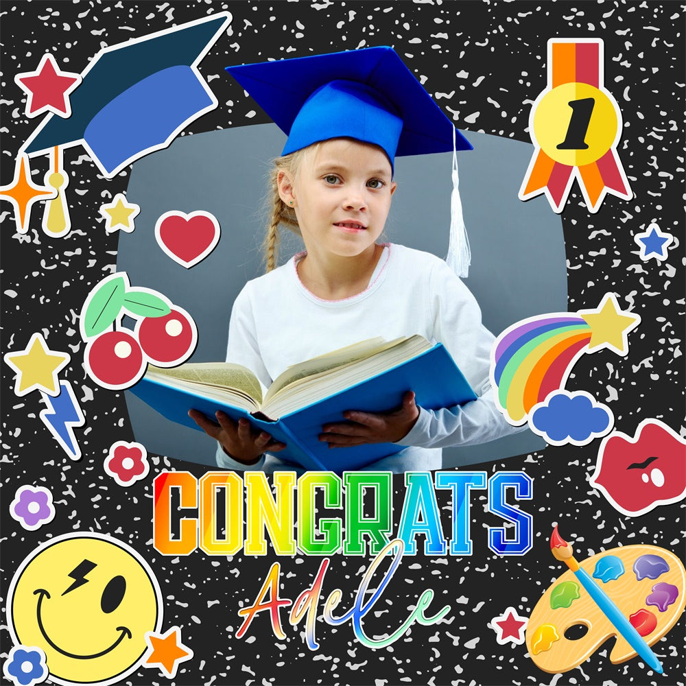Preschool Graduation Backdrop Funky Icons Customized Party Graduation Backdrop LXX6-206