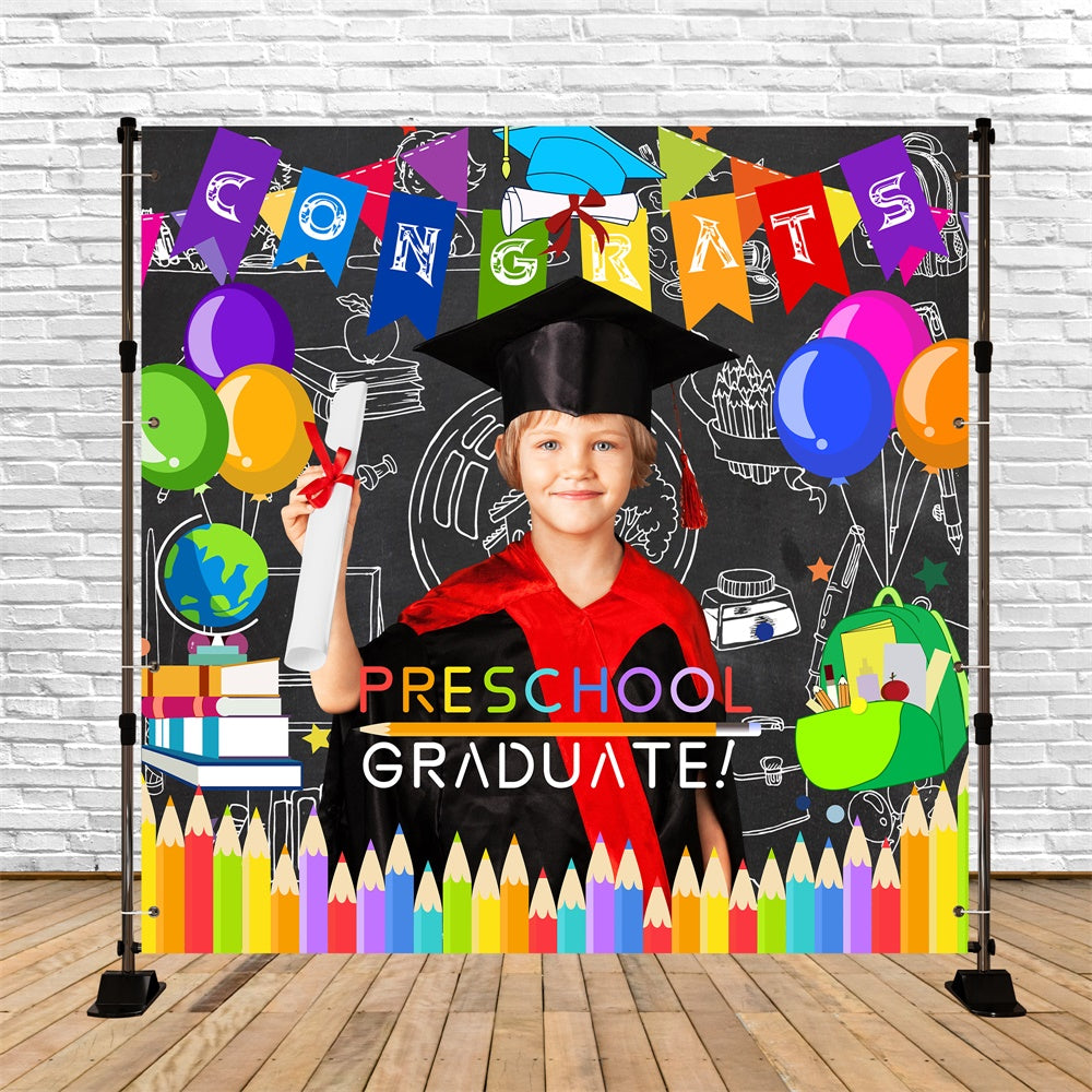 Personalized Graduation Backdrop Color Pencils Party Graduation Backdrop LXX6-208