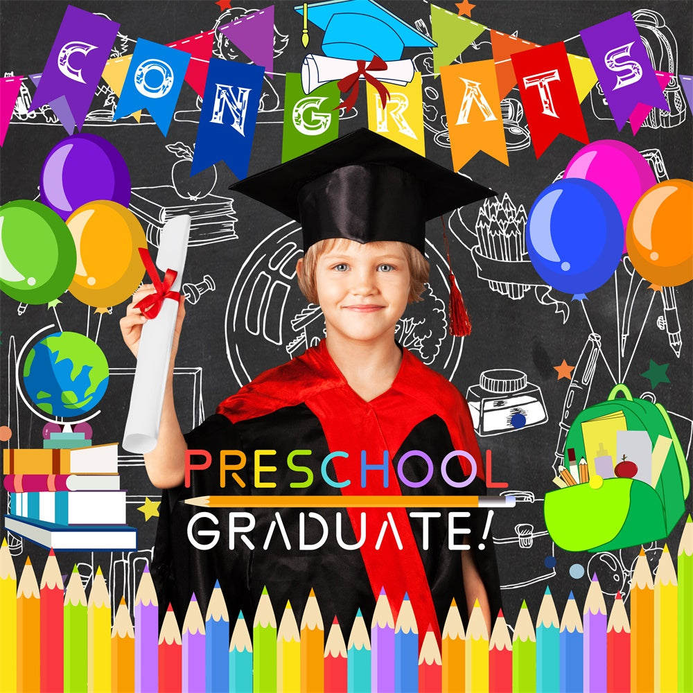 Personalized Graduation Backdrop Color Pencils Party Graduation Backdrop LXX6-208