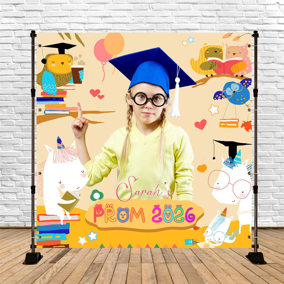 Prom Backdrop 2026 Animal Pals Cartoon Custom Party Graduation Backdrop LXX6-210