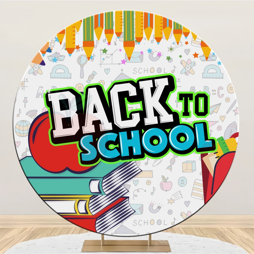 Back To School Photo Backdrop School Supplies Round Backdrop LXX6-22