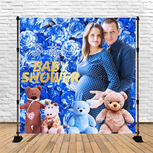 Baby Shower Backdrop Blue Rose Teddy Personalized Backdrop LXX6-230